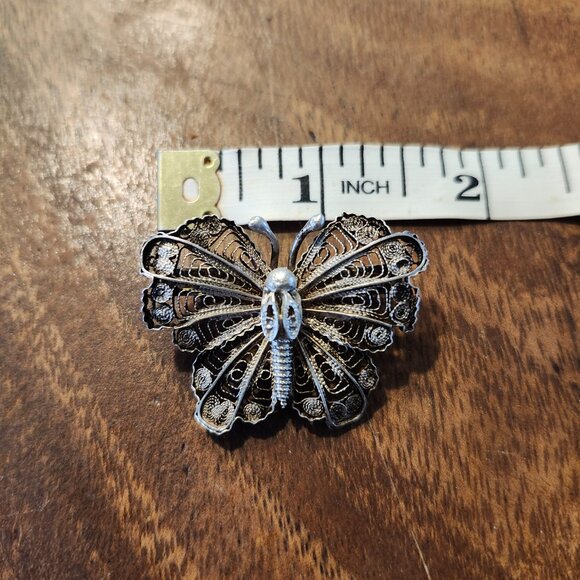 antique silver butterfly brooch filligre - Picture 4 of 4